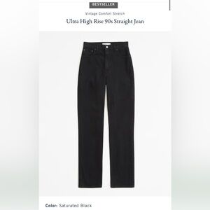 A&F Ultra High Rise 90s Straight Jeans - Saturated Black - size 25 Short